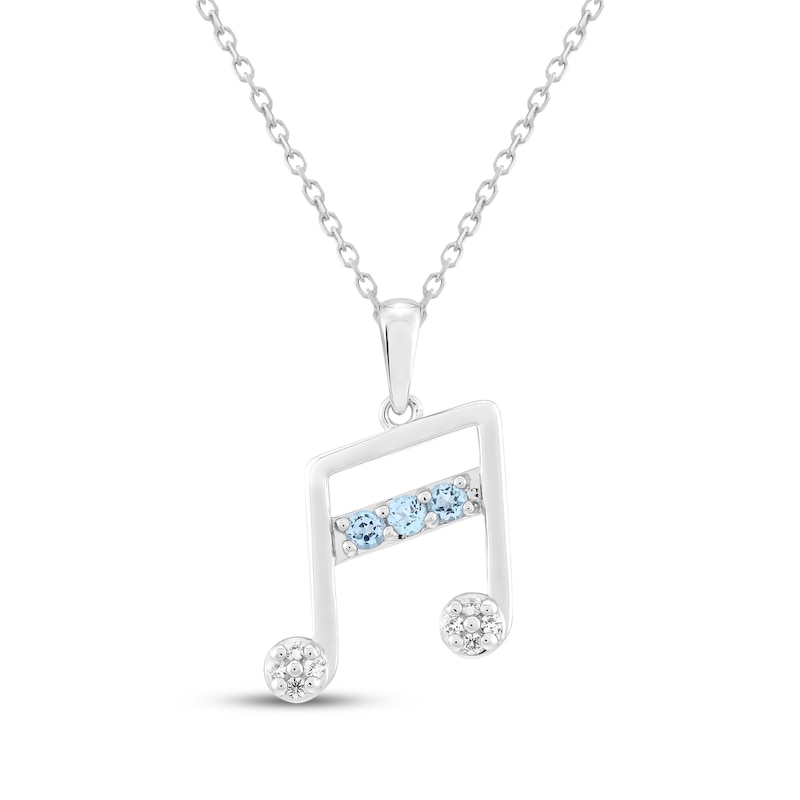 Main Image 1 of Swiss Blue Topaz & White Lab-Created Sapphire Music Note Necklace Sterling Silver 18"