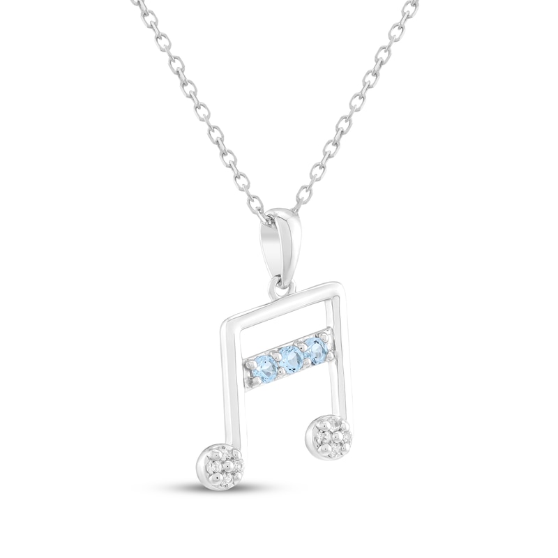 Main Image 2 of Swiss Blue Topaz & White Lab-Created Sapphire Music Note Necklace Sterling Silver 18"