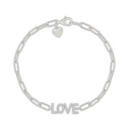 Diamond "Love" Paperclip Chain Bracelet 1/4 ct tw Sterling Silver 7.5"
