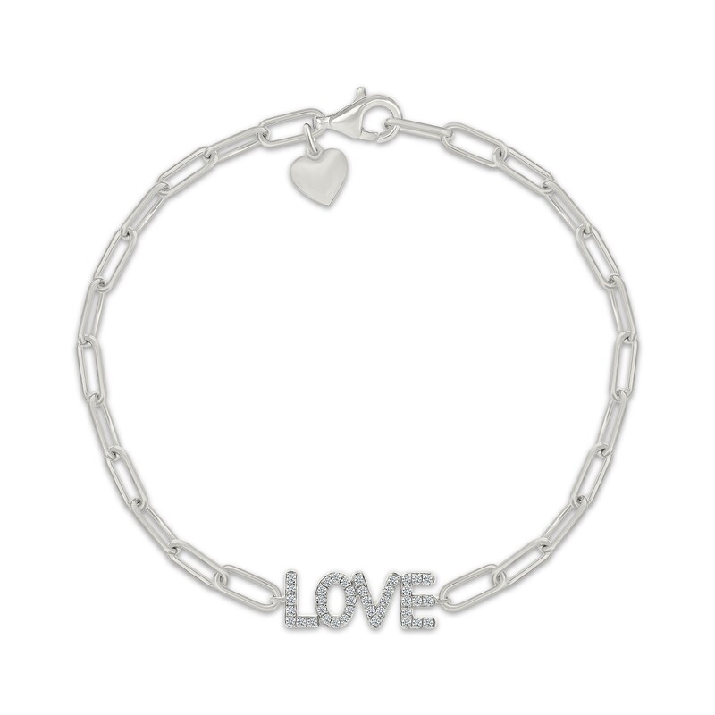 Main Image 1 of Diamond "Love" Paperclip Chain Bracelet 1/4 ct tw Sterling Silver 7.5"