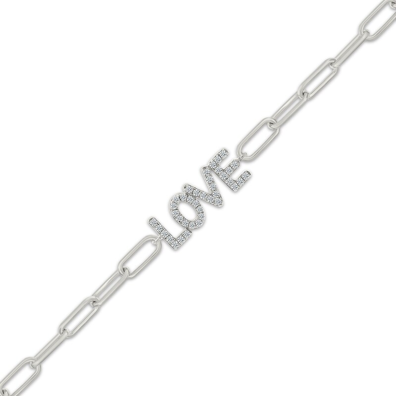 Main Image 2 of Diamond "Love" Paperclip Chain Bracelet 1/4 ct tw Sterling Silver 7.5"