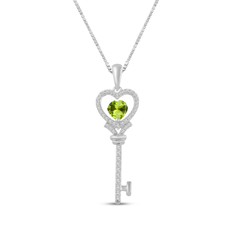 Main Image 1 of Heart-Shaped Peridot & White Lab-Created Sapphire Key Necklace Sterling Silver 18"