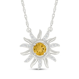 Citrine & White Lab-Created Sapphire Sun Necklace Sterling Silver 18"