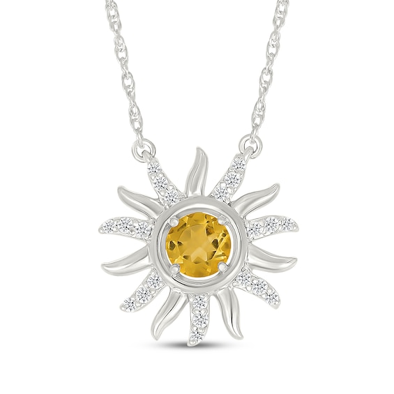 Citrine & White Lab-Created Sapphire Sun Necklace Sterling Silver 18"