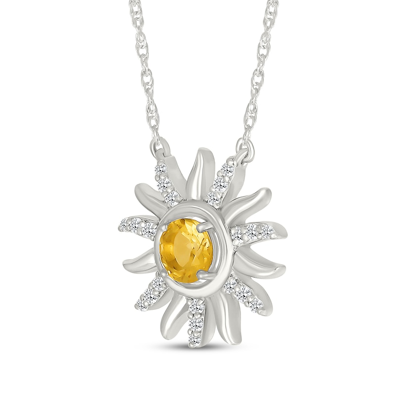 Main Image 2 of Citrine & White Lab-Created Sapphire Sun Necklace Sterling Silver 18"