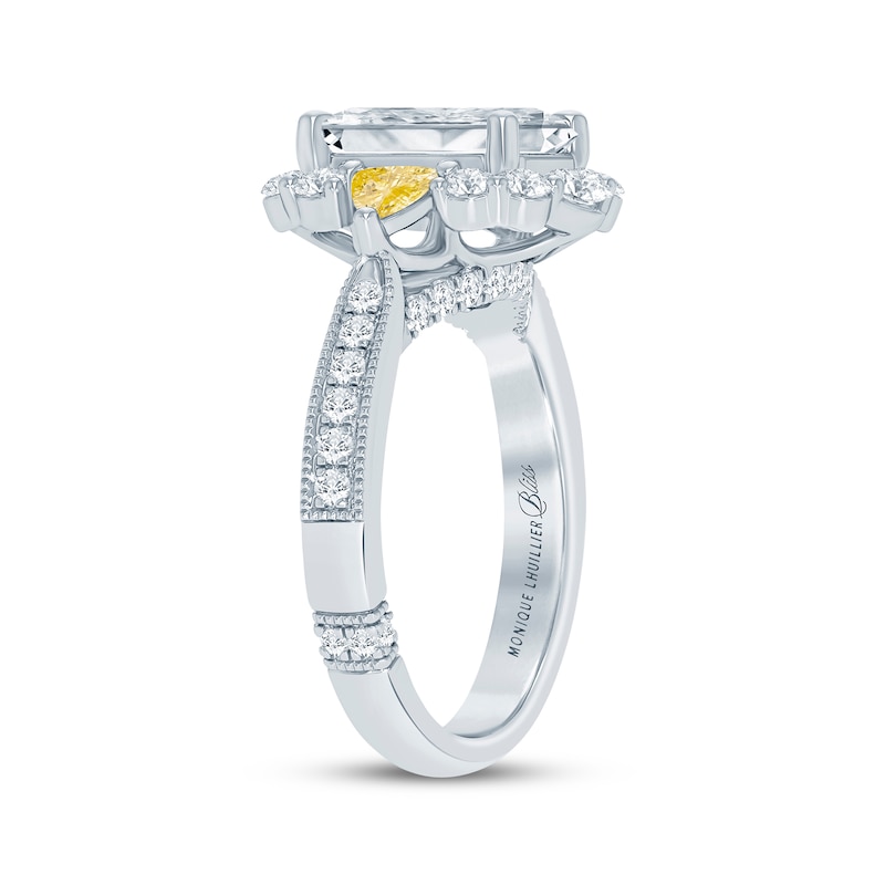 Main Image 2 of Monique Lhuillier Bliss Radiant-Cut White & Yellow Lab-Grown Diamond Engagement Ring 3-1/5 ct tw 18K White Gold