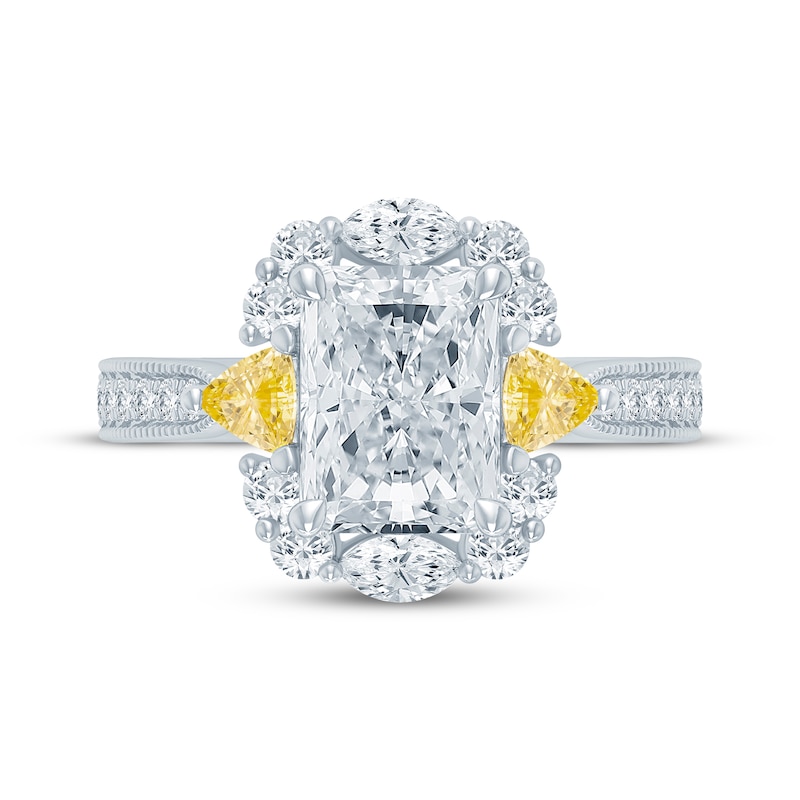 Main Image 4 of Monique Lhuillier Bliss Radiant-Cut White & Yellow Lab-Grown Diamond Engagement Ring 3-1/5 ct tw 18K White Gold