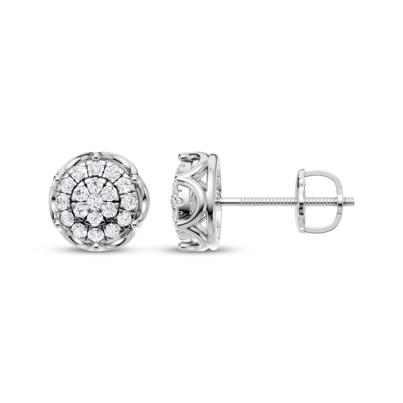 Main Image 3 of Men's Multi-Diamond Halo Stud Earrings 1/4 ct tw 10K White Gold