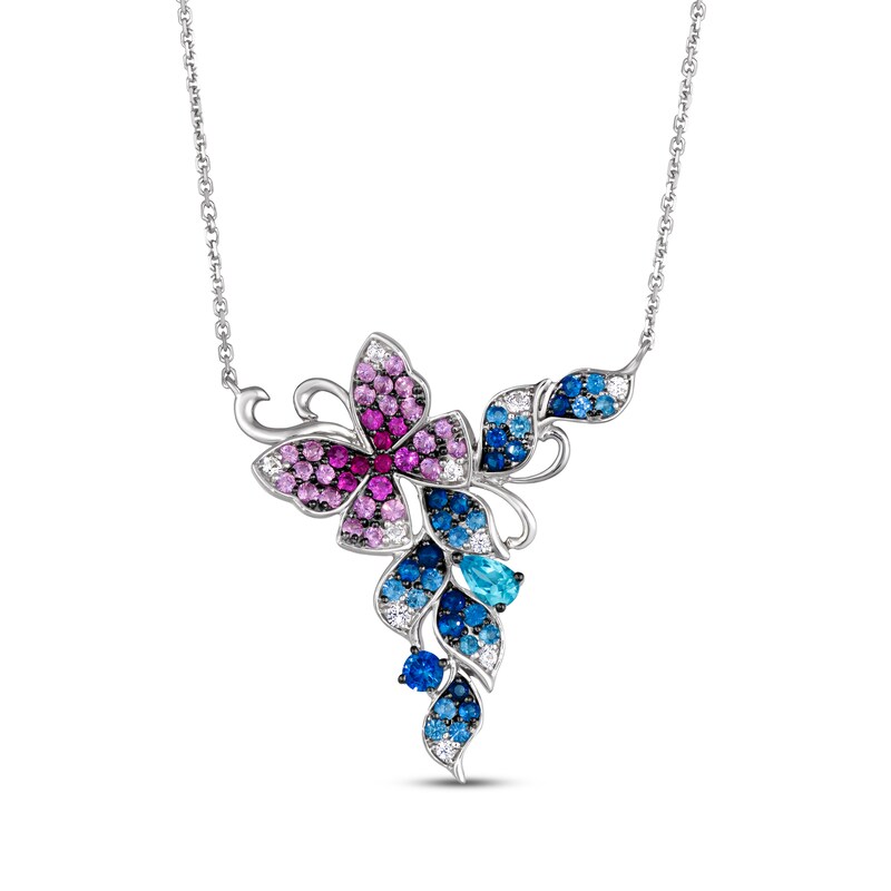 Main Image 1 of Le Vian Denim Ombré, Strawberry Ombré & Swiss Blue Topaz Necklace 14K Vanilla Gold 19"