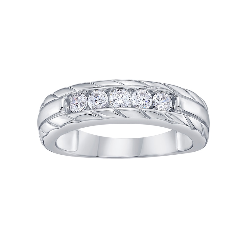 Main Image 1 of Men's Diamond Five-Stone Ring 1/2 ct tw 10K White Gold