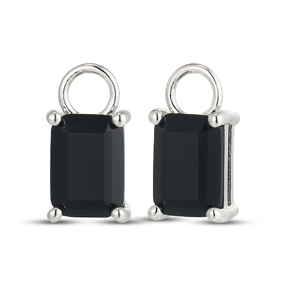 Emerald-Cut Black Agate Earring Charms Sterling Silver