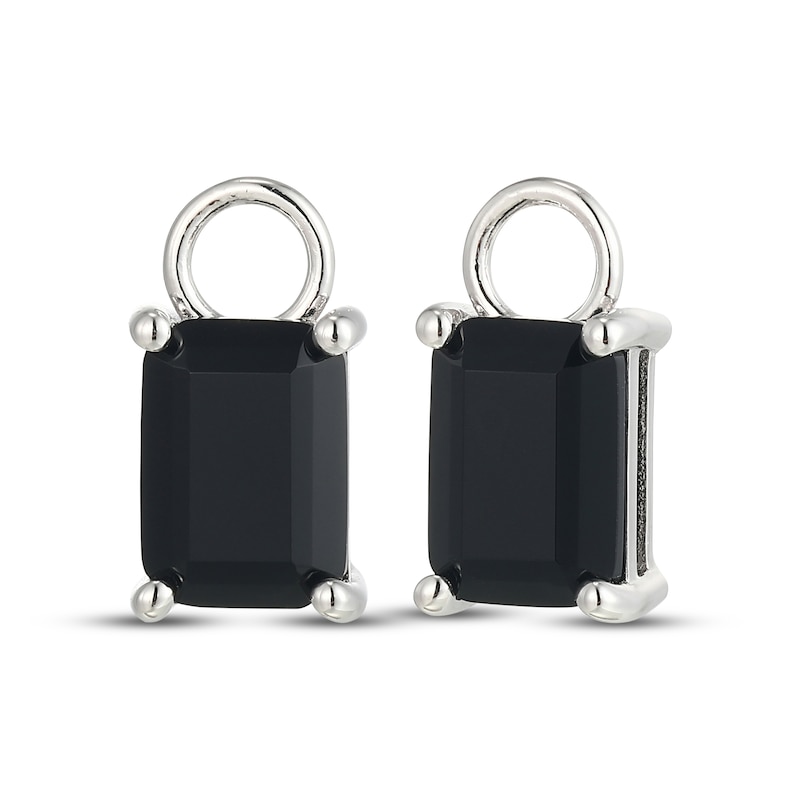 Main Image 1 of Emerald-Cut Black Agate Earring Charms Sterling Silver