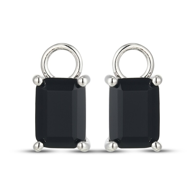 Main Image 2 of Emerald-Cut Black Agate Earring Charms Sterling Silver