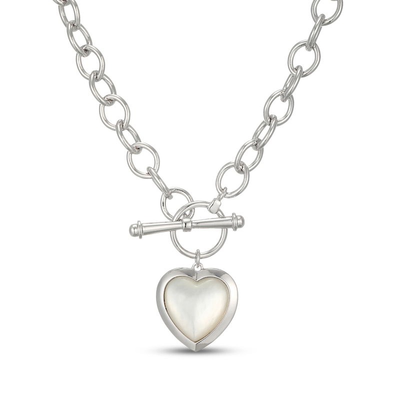 Main Image 1 of Mother-of-Pearl Heart Toggle Necklace Sterling Silver 18"