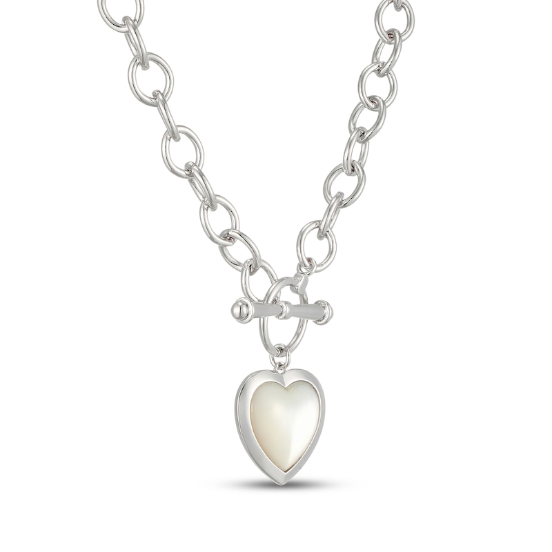 Main Image 2 of Mother-of-Pearl Heart Toggle Necklace Sterling Silver 18"