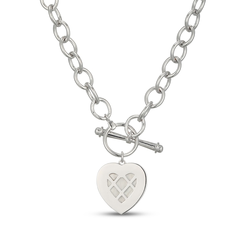Main Image 3 of Mother-of-Pearl Heart Toggle Necklace Sterling Silver 18"