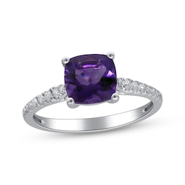 Cushion-Cut Amethyst & Diamond Ring 1/8 ct tw 10K White Gold