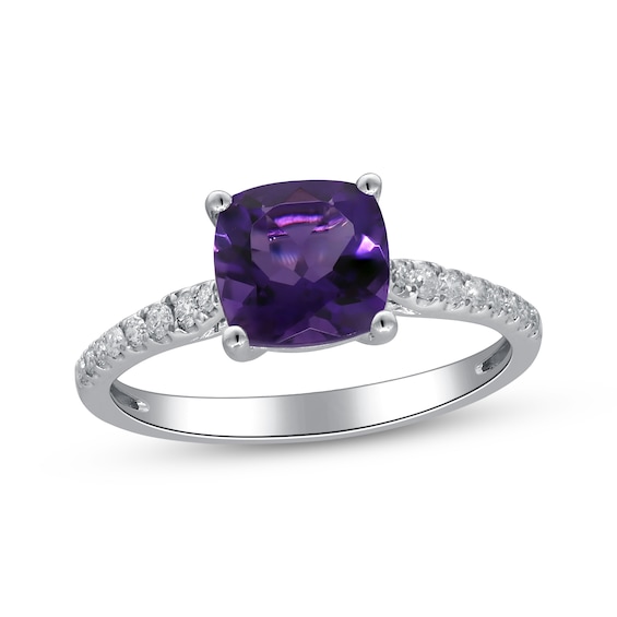Cushion-Cut Amethyst & Diamond Ring 1/8 ct tw 10K White Gold