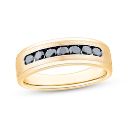 Adore Men's Black Diamond Brushed Wedding Band 1/2 ct tw 10K Yellow Gold