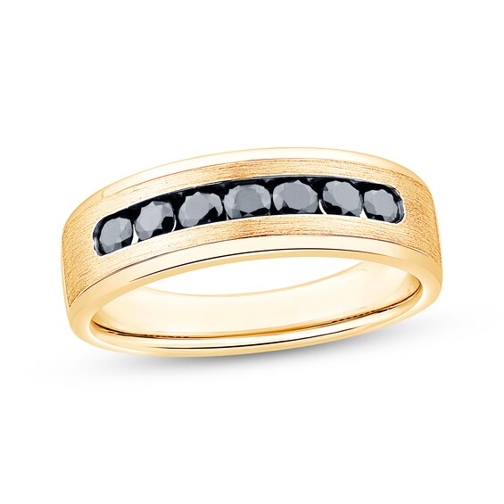 Adore Men's Black Diamond Brushed Wedding Band 1/2 ct tw 10K Yellow Gold