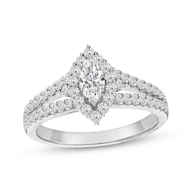 Main Image 1 of Adore Heirloom Marquise-Cut Diamond Halo Engagement Ring 3/4 ct tw Platinum