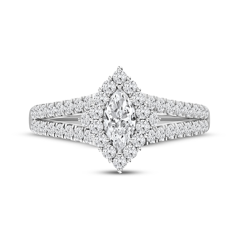 Main Image 4 of Adore Heirloom Marquise-Cut Diamond Halo Engagement Ring 3/4 ct tw Platinum