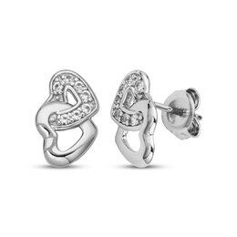 White Lab-Created Sapphire Sideways Interlocking Heart Earrings Sterling Silver