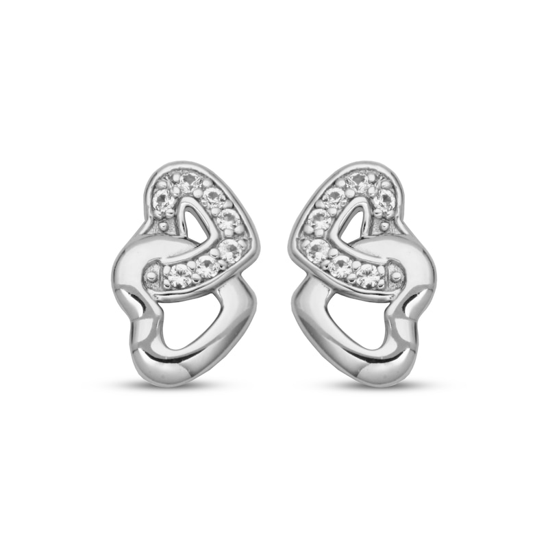 Main Image 2 of White Lab-Created Sapphire Sideways Interlocking Heart Earrings Sterling Silver