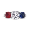 Thumbnail Image 3 of White & Blue Lab-Created Sapphire, Lab-Created Ruby Three-Stone Ring Sterling Silver