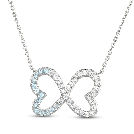 Blue Topaz & White Lab-Created Sapphire Ombré Infinity Hearts Necklace Sterling Silver 18"