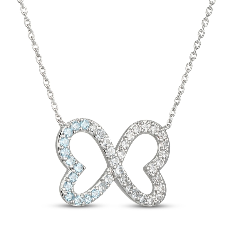 Main Image 2 of Blue Topaz & White Lab-Created Sapphire Ombré Infinity Hearts Necklace Sterling Silver 18"