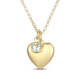Aquamarine & Puff Heart Charm Toggle Necklace 24K Yellow Gold Vermeil Sterling Silver 18"