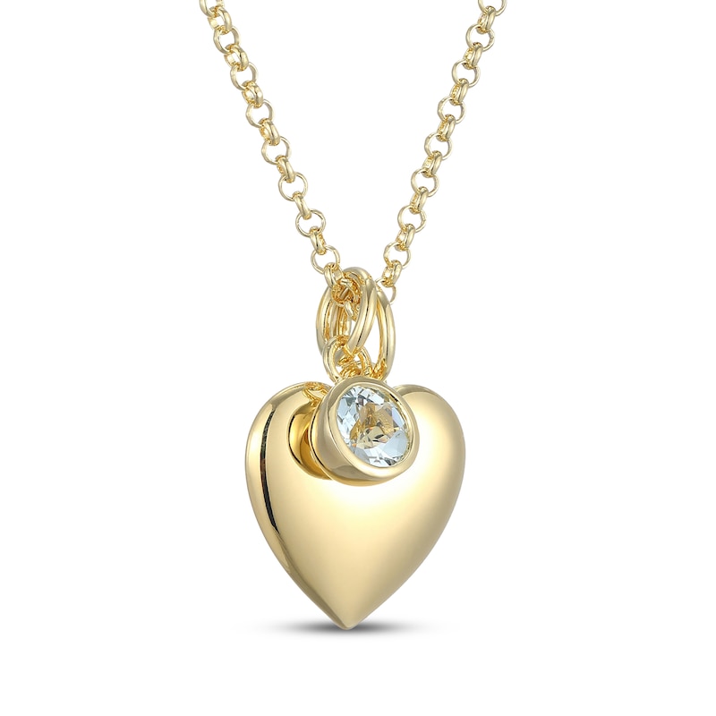 Main Image 2 of Aquamarine & Puff Heart Charm Toggle Necklace 24K Yellow Gold Vermeil Sterling Silver 18"