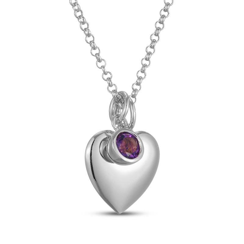Main Image 2 of Amethyst & Puff Heart Charm Toggle Necklace Sterling Silver 18"