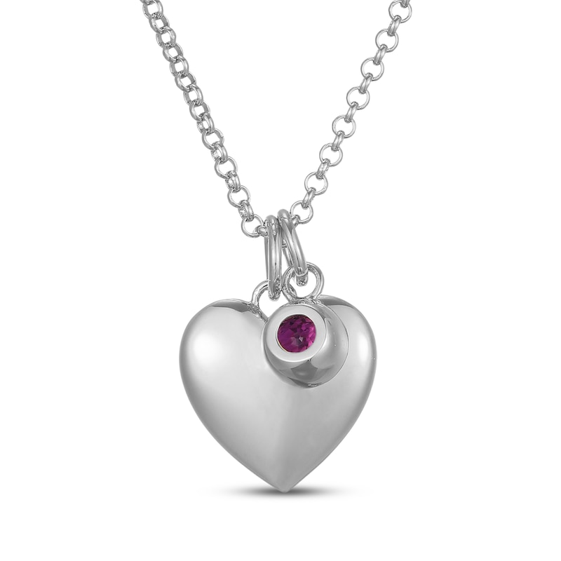 Main Image 3 of Amethyst & Puff Heart Charm Toggle Necklace Sterling Silver 18"