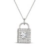 Thumbnail Image 1 of Heart-Shaped & Round-Cut White Lab-Created Sapphire Padlock Necklace Sterling Silver 18"