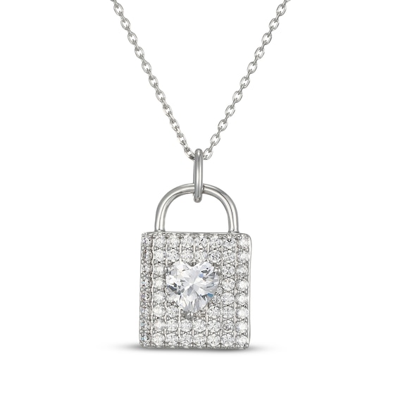 Heart-Shaped & Round-Cut White Lab-Created Sapphire Padlock Necklace Sterling Silver 18"
