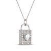 Thumbnail Image 2 of Heart-Shaped & Round-Cut White Lab-Created Sapphire Padlock Necklace Sterling Silver 18"