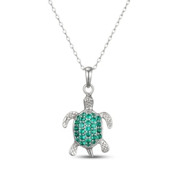 Lab-Created Emerald Sea Turtle Necklace Sterling Silver 18"