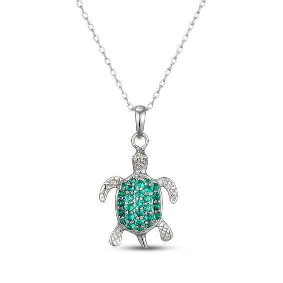 Lab-Created Emerald Sea Turtle Necklace Sterling Silver 18"