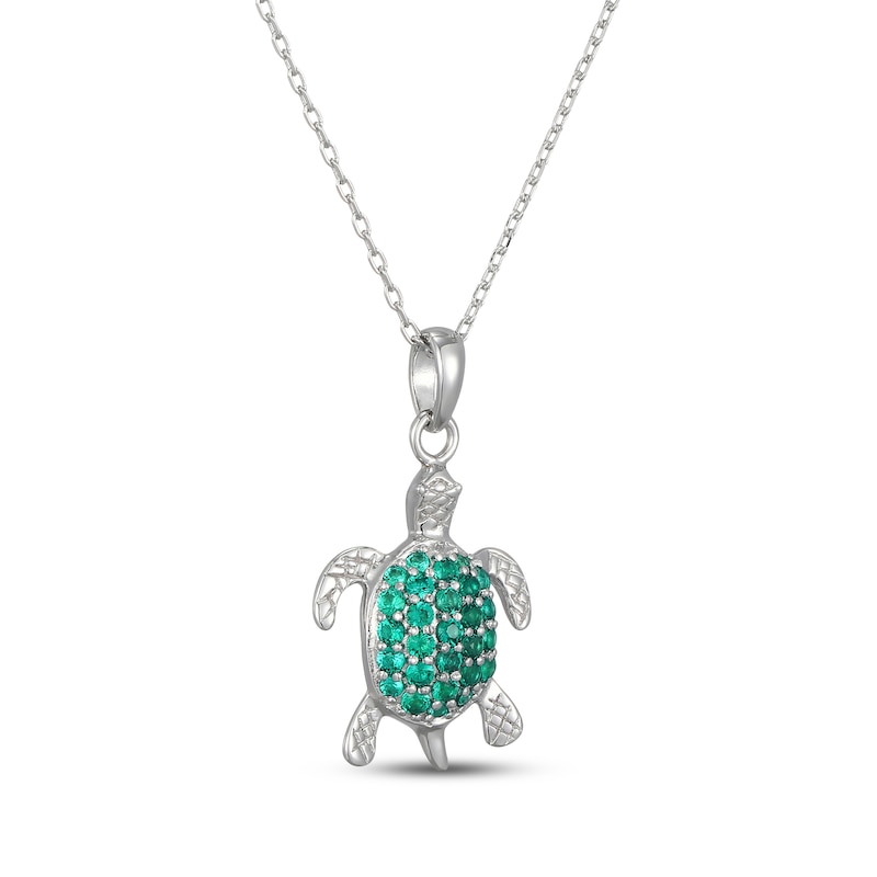 Main Image 2 of Lab-Created Emerald Sea Turtle Necklace Sterling Silver 18"