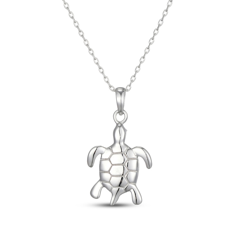 Main Image 3 of Lab-Created Emerald Sea Turtle Necklace Sterling Silver 18"