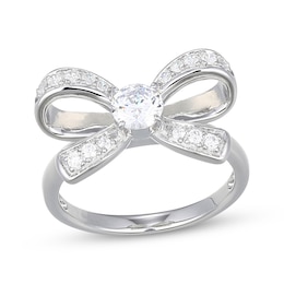 White Lab-Created Sapphire Bow Ring Sterling Silver