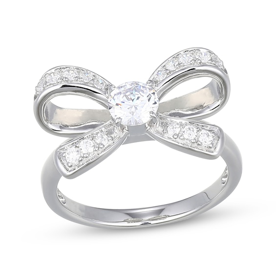 White Lab-Created Sapphire Bow Ring Sterling Silver