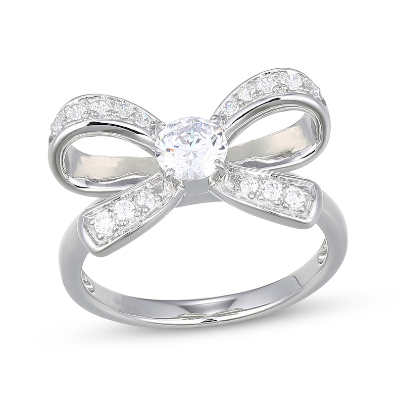 Main Image 1 of White Lab-Created Sapphire Bow Ring Sterling Silver