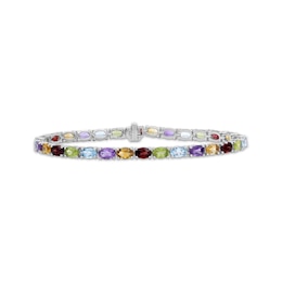 Oval-Cut Amethyst, Citrine, Garnet, Peridot & Sky Blue Topaz Rainbow Bracelet Sterling Silver 7.5"