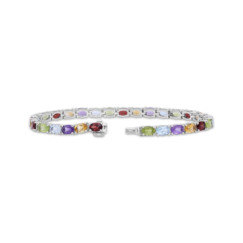 Main Image 2 of Oval-Cut Amethyst, Citrine, Garnet, Peridot & Sky Blue Topaz Rainbow Bracelet Sterling Silver 7.5"