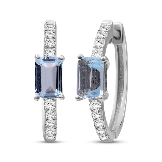 Emerald-Cut Sky Blue Topaz & White Lab-Created Sapphire Hoop Earrings Sterling Silver