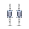 Thumbnail Image 2 of Emerald-Cut Sky Blue Topaz & White Lab-Created Sapphire Hoop Earrings Sterling Silver
