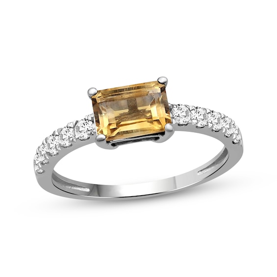 Emerald-Cut Citrine & White Lab-Created Sapphire Ring Sterling Silver